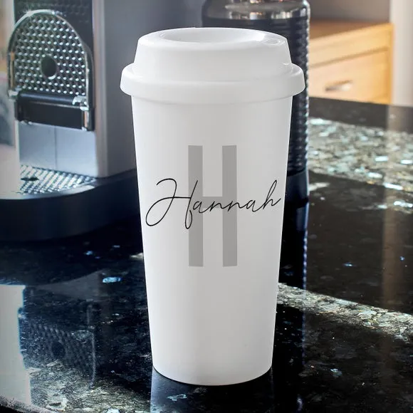 Personalised Initial & Name Insulated Travel Cup - White alternate view