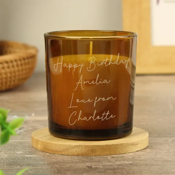 Personalised Memento Co. Engraved Glass Candle - Amber alternate view