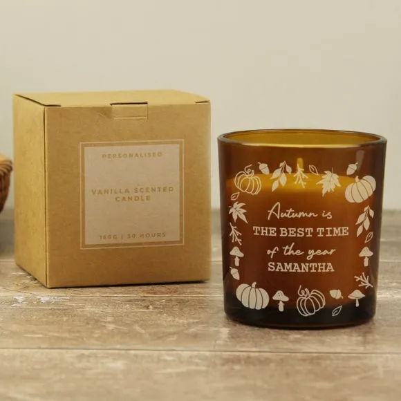 Personalised Memento Co. Pumpkin Border Glass Candle - Amber alternate view