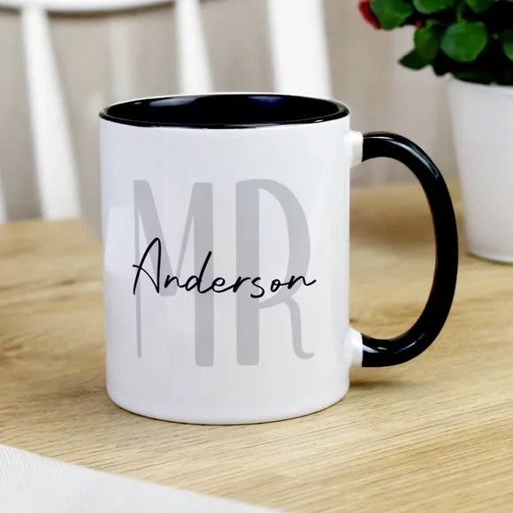 Personalised Mr Mug with Black Metallic Handle - White product
