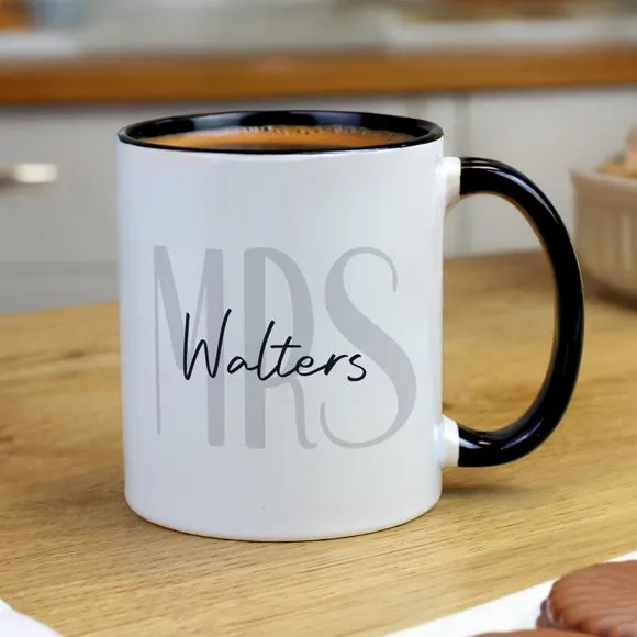 Personalised Mrs Mug - White, Black Handle alternate view