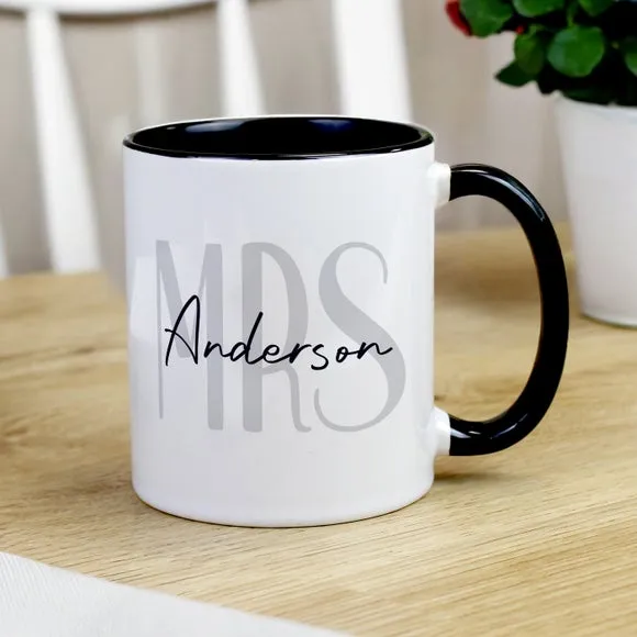 Personalised Mrs Mug - White, Black Handle product