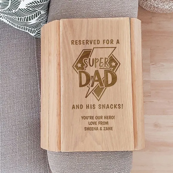 Personalised Super Dad Sofa Arm Tray - Brown, Wood product