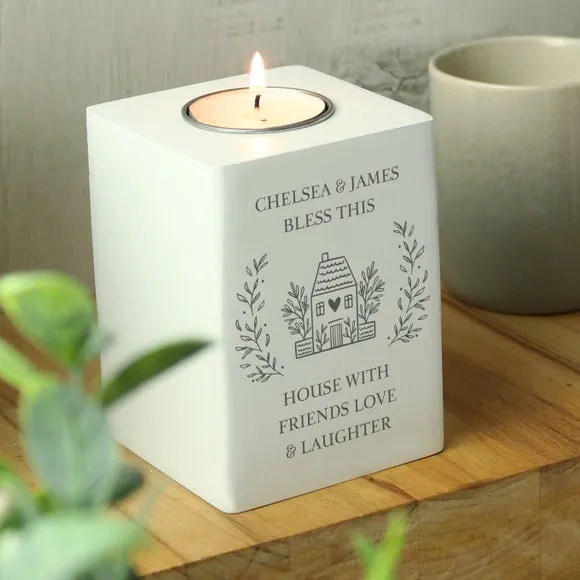 Personalised Wooden Tealight Holder - White alternate view