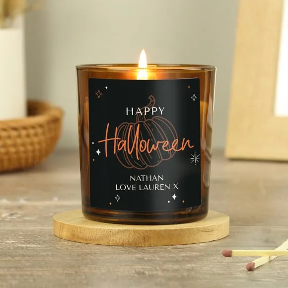 Pumpkin Design Glass Candle Personalised - Amber alternate view