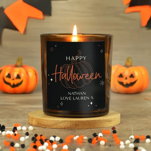 Pumpkin Design Glass Candle Personalised - Amber product