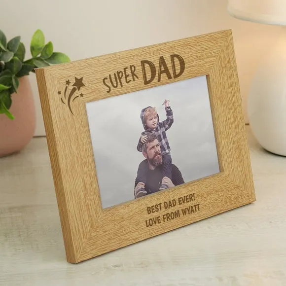 Super Dad Personalised Wooden Photo Frame - White product