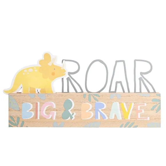 Roar Big & Brave Dinosaur Wooden Plaque - Yellow alternate view