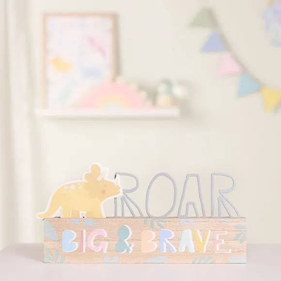 Roar Big & Brave Dinosaur Wooden Plaque - Yellow product