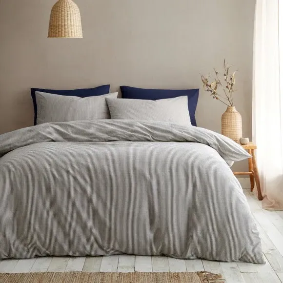 Narrow Woven Stripe Duvet Cover & Pillowcase Set - Blue, Cotton Rich product