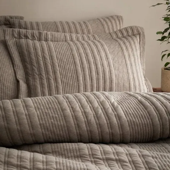 Tamba Jersey Stripe Oxford Pillowcase Pair - Mole, Cotton
