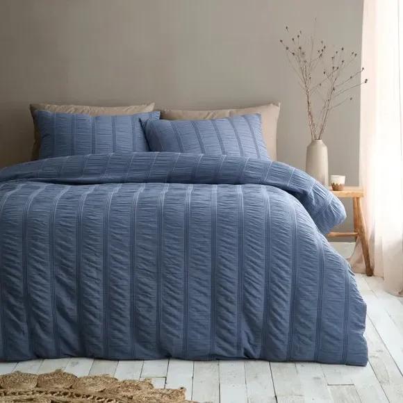 Waffle Seersucker Duvet Cover & Pillowcase Set - Blue product