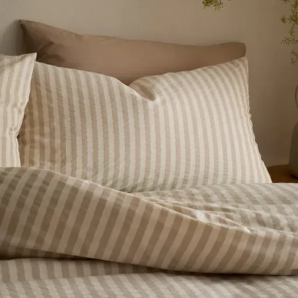Woven Stripe Duvet Cover & Pillowcase Set - Natural, Polycotton alternate view