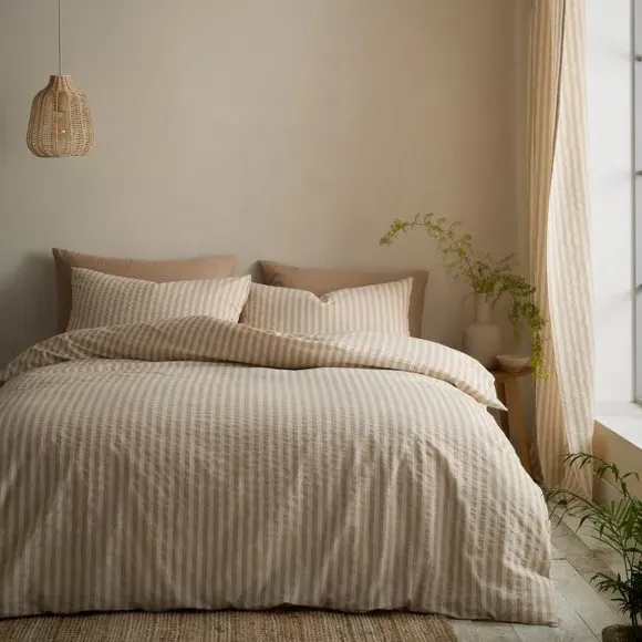 Woven Stripe Duvet Cover & Pillowcase Set - Natural, Polycotton product