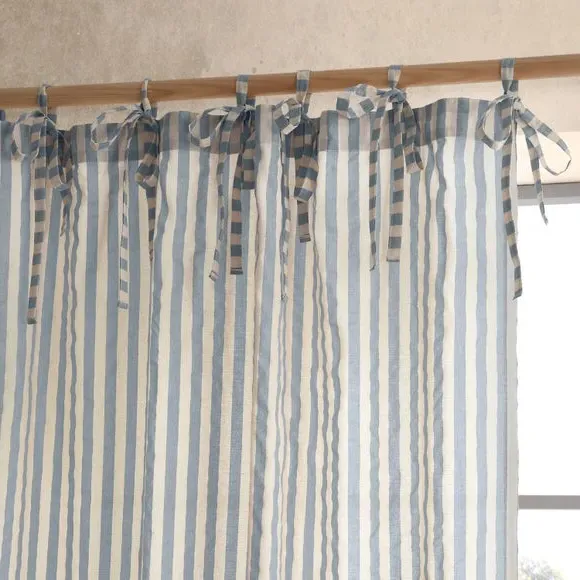 Zanzibar Stripe Tie Top Voile Panel - Blue, Polycotton product