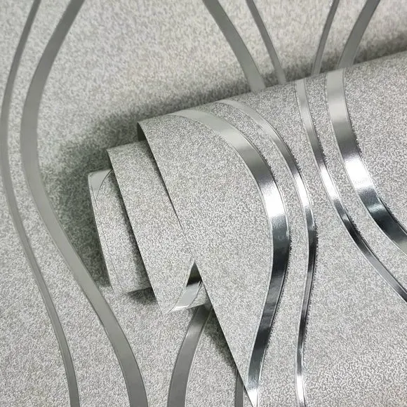 Wave Wallpaper with Foil Finish - Silver, Vinyl alternate view