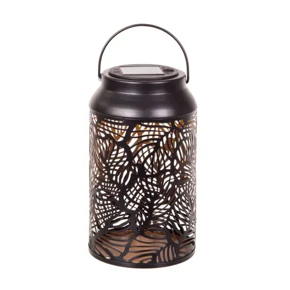 Solar Metal Lantern with Cut-Out Design - Black product