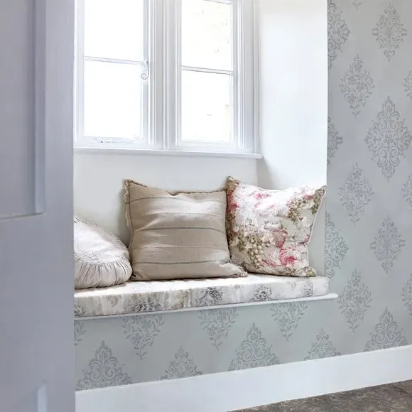 Shabby Chic Diamond Motif Wallpaper - Blue