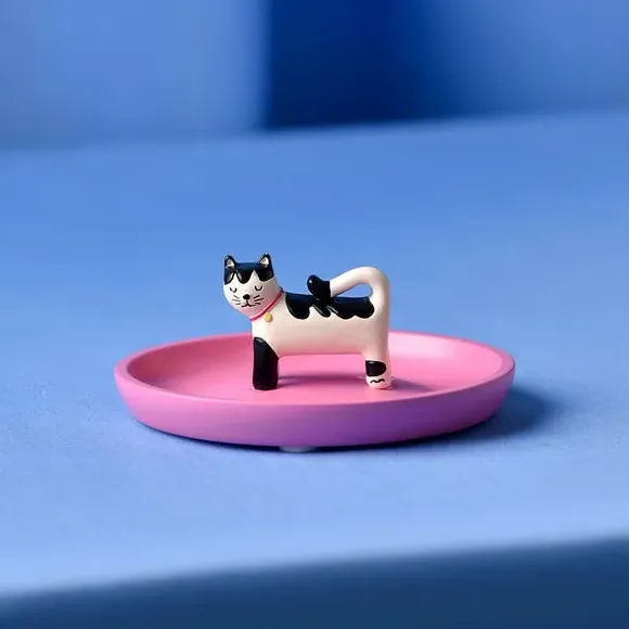 Cat Trinket Dish - Pink, Polyresin