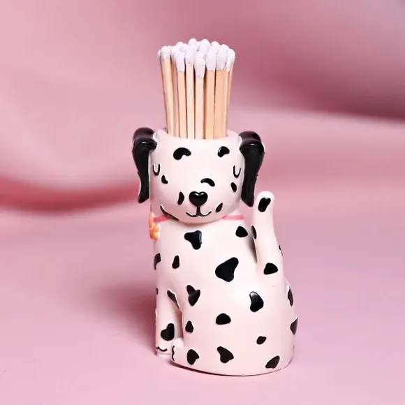 Dalmatian Dog Matchstick Holder - Black, White, Resin