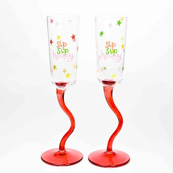 Raspberry Blossom Set of 2 Wavy Stem Flute Glasses alternate view