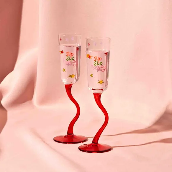 Raspberry Blossom Set of 2 Wavy Stem Flute Glasses product