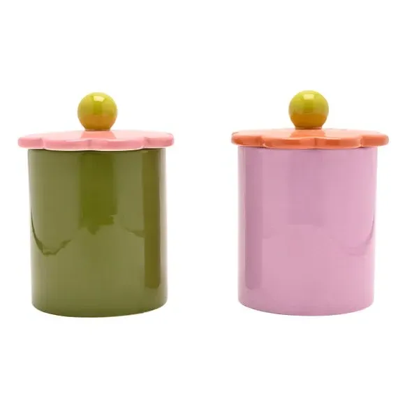 Set of 2 Flower Lid Storage Jars - Multicolor, Ceramic alternate view