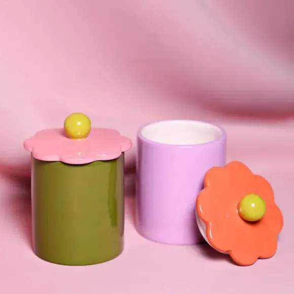 Set of 2 Flower Lid Storage Jars - Multicolor, Ceramic product