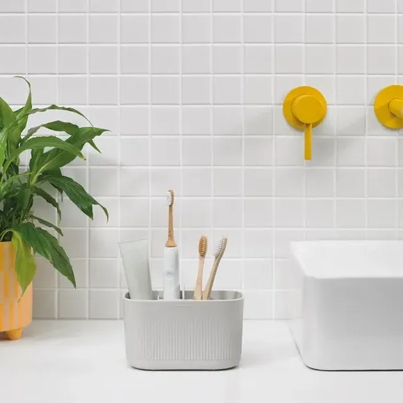 Large Bathroom Caddy Set with Dispenser - Stone by Dunelm, alternate view
