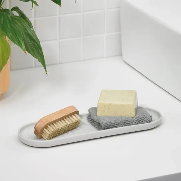 Large Bathroom Caddy Set with Dispenser - Stone by Dunelm, image 4