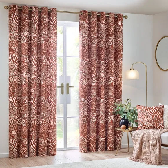 Eyelet Curtains with Abstract Design - Brown, Jacquard alternate view