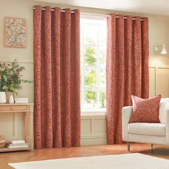 Grantley Eyelet Curtains with Botanical Design - Brick alternate view