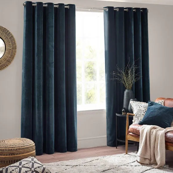 Chenille Eyelet Curtains - Navy, Chenille alternate view