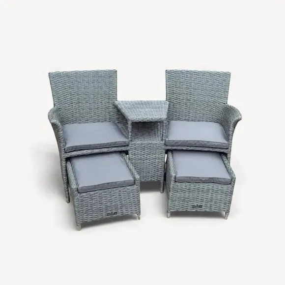 3-Piece Outdoor Set with Footstools - Grey, Rattan alternate view