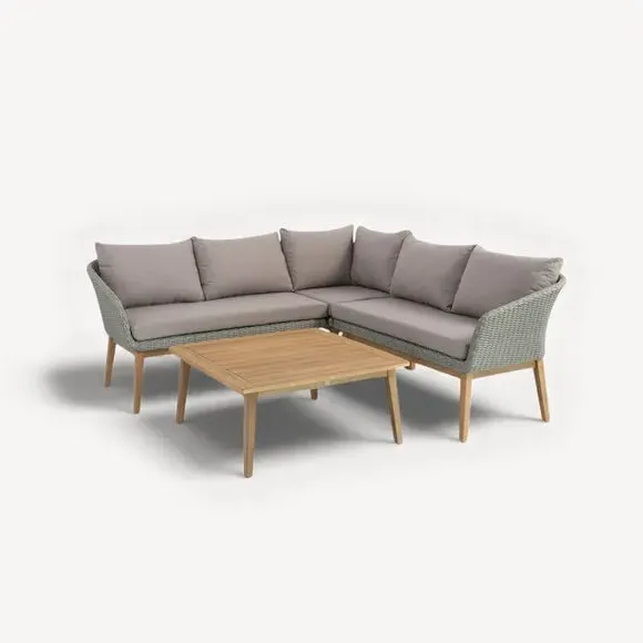 Corner Lounge Set with Table - Grey, Rattan alternate view