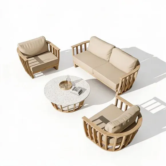 Lucca 5-Seater Lounging Set with Coffee Table - Natural, Wood alternate view
