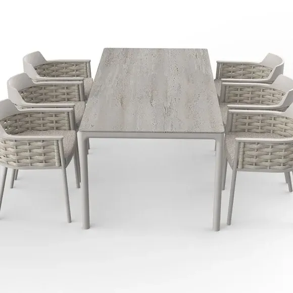 Olma Oblong 6-Seater Garden Dining Set - Light Wood, Aluminium alternate view