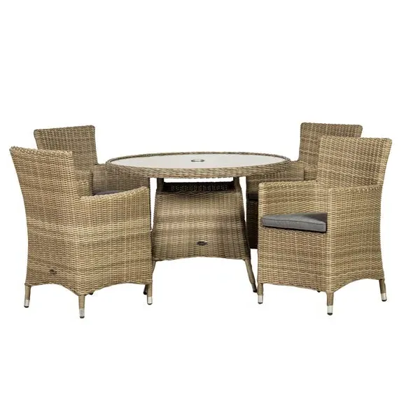 Wentworth 4-Seater Round Carver Dining Set - Grey, Rattan product