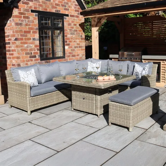 Wentworth 7-Piece Corner Lounge Set with Square Fire Pit - Beige product