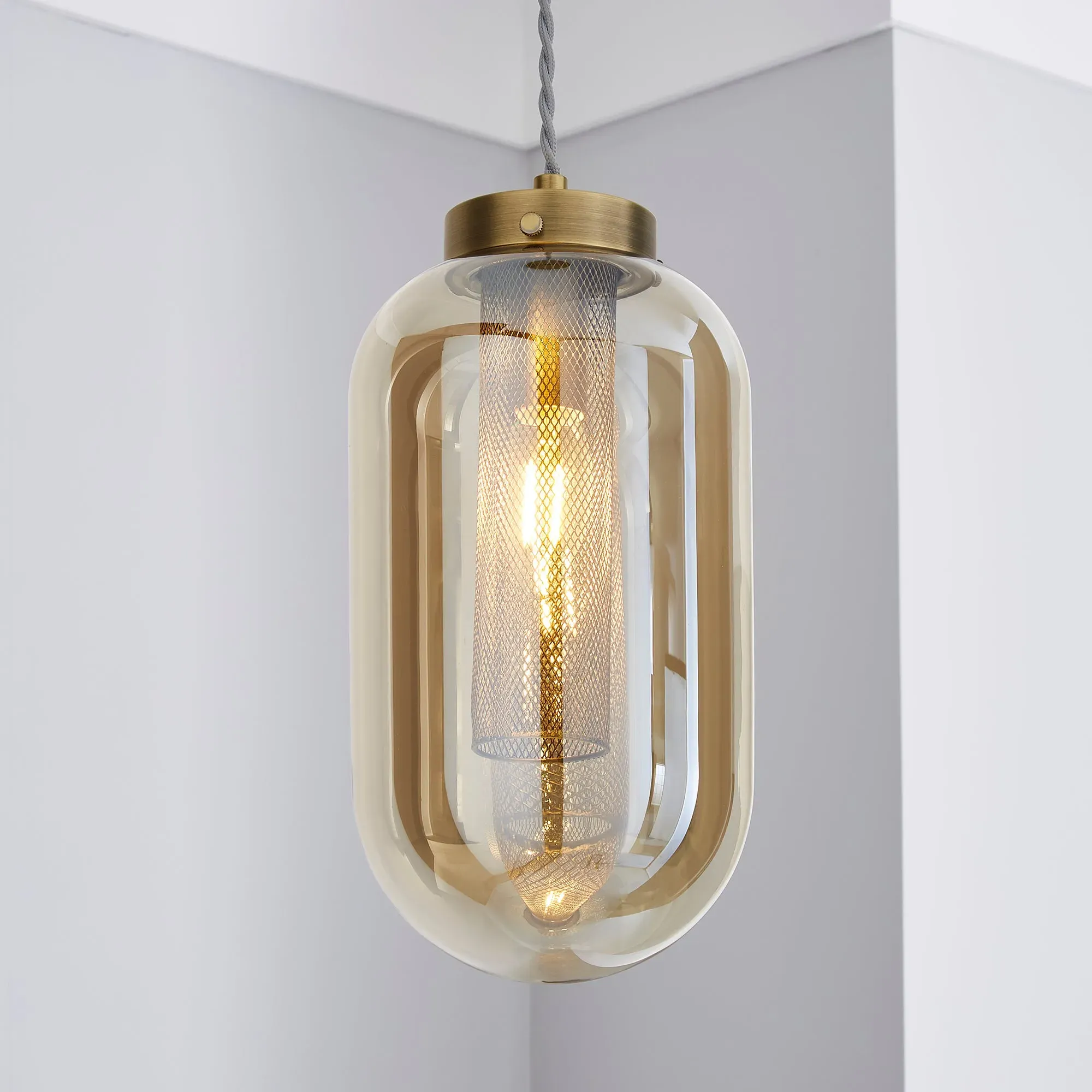 safi-mesh-1-light-pendant-ceiling-fitting-antique-brass-brown image