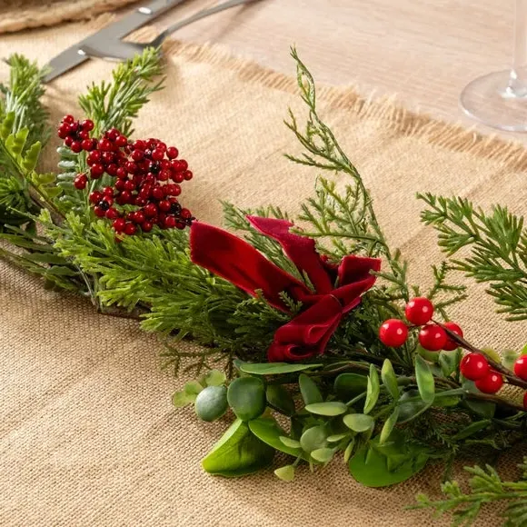 180cm Artificial Garland with Berries - Red, Pine alternate view