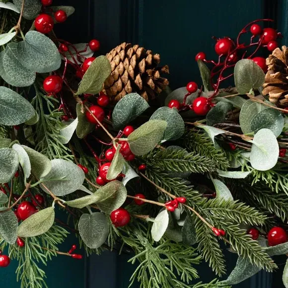 Artificial Eucalyptus Wreath - Red Berry Accents alternate view