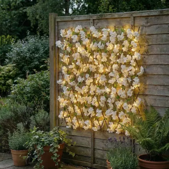 Artificial White Blossom Expanding Trellis 75 LED Solar - White alternate view