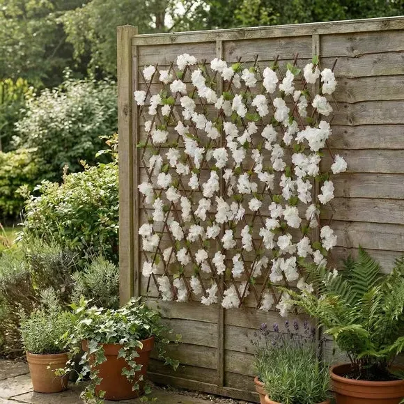 Artificial White Blossom Expanding Trellis 75 LED Solar - White product