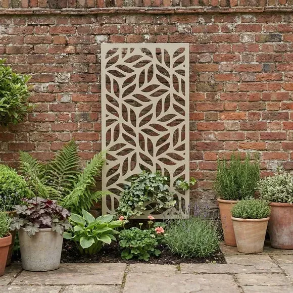 Outdoor Screen Divider with Cut-Out Design - Natural Beige, Metal product