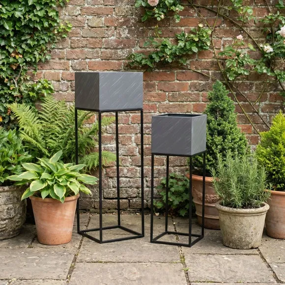 Set of 2 Metal Plant Stands - Grey product