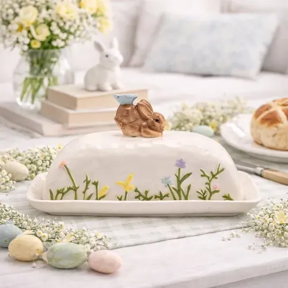 Eggstraordinary Gift Co. Bunny Butter Dish - White, Ceramic product