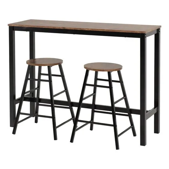 Athens 2-Seater Bar Table Set with 2 Stools - Concrete Effect, Black Metal alternate view