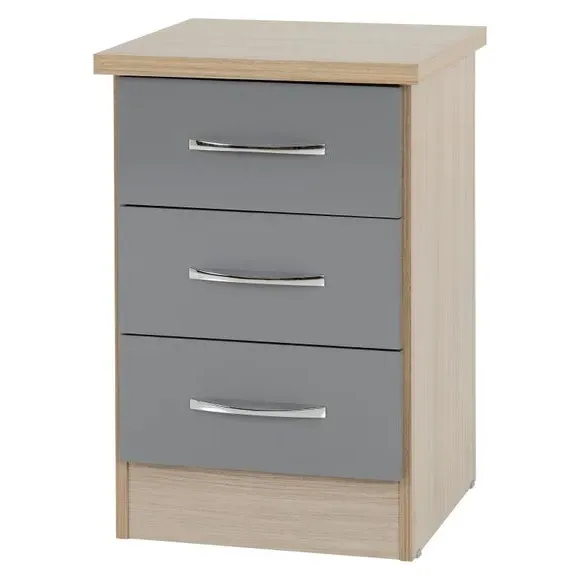 3-Drawer Bedside Table - Grey, Oak Effect alternate view
