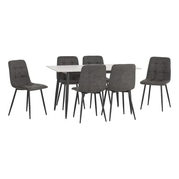 Fenton 4-Seater Dining Table Set with 6 Chairs - Charcoal, Suede alternate view